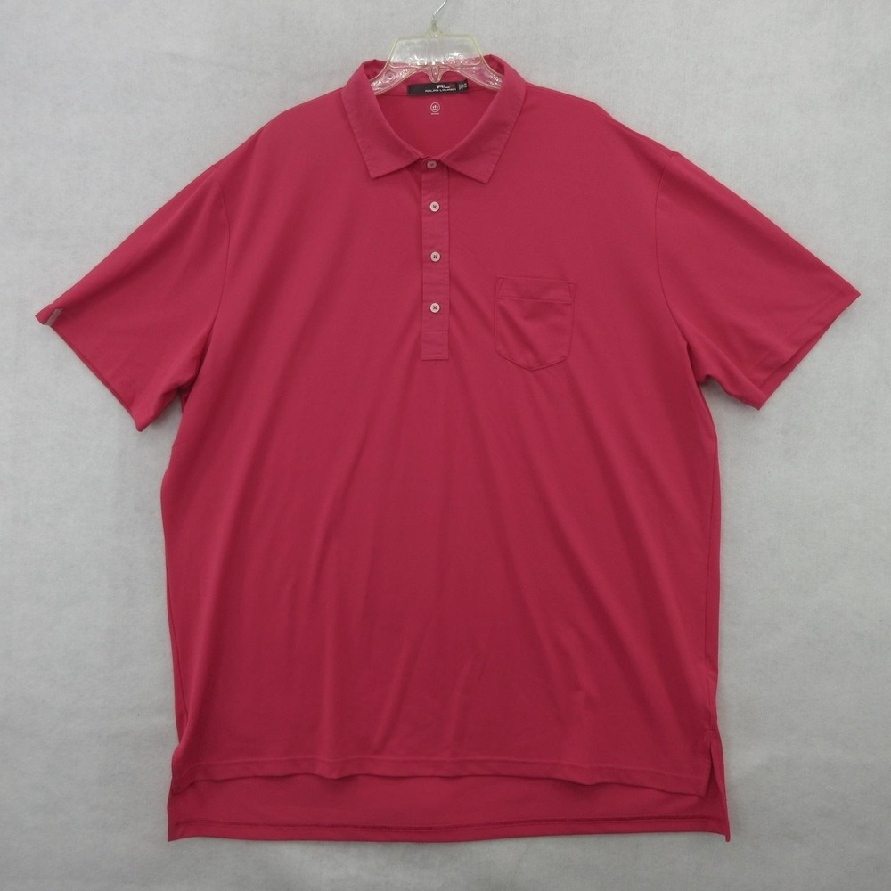 RLX Ralph Lauren Polo Shirt Mens 2XL Pink Wicking Performance Golf Pocket